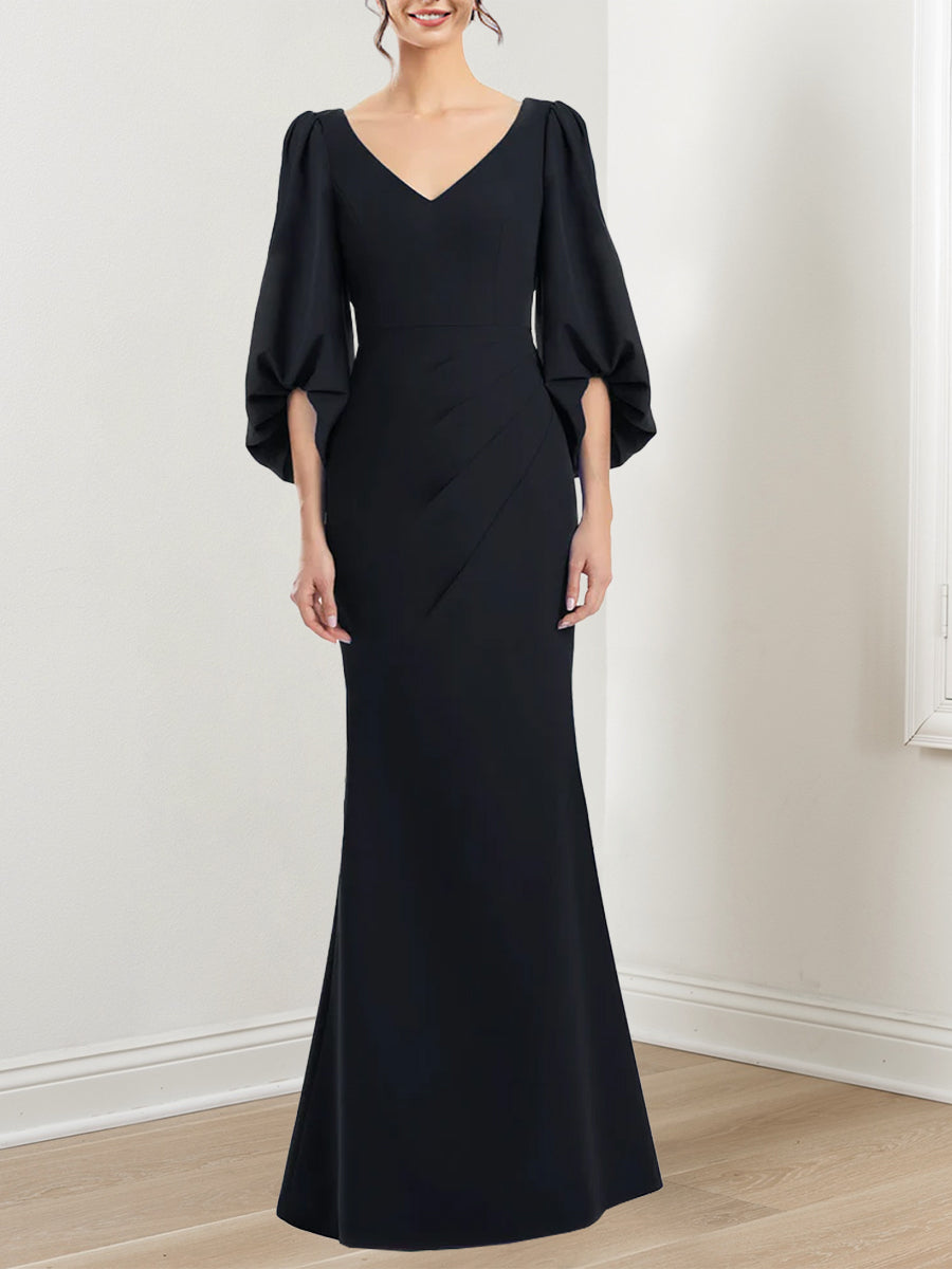 Trumpet/Mermaid V-Neck 3/4 Sleeves Mother Of The Bride Dresses With Ruffles BabaMila