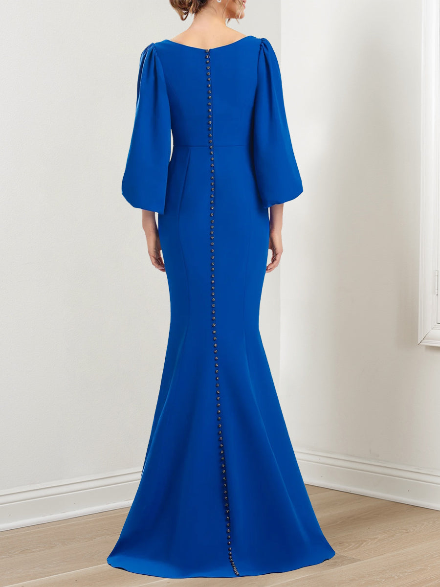 Trumpet/Mermaid V-Neck 3/4 Sleeves Mother Of The Bride Dresses With Ruffles BabaMila