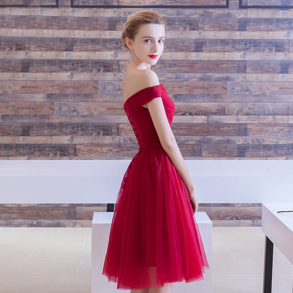 Homecoming Dress Off-the-shoulder Burgundy Short Prom Dress Party Dress） Homecoming Dress BabaMila