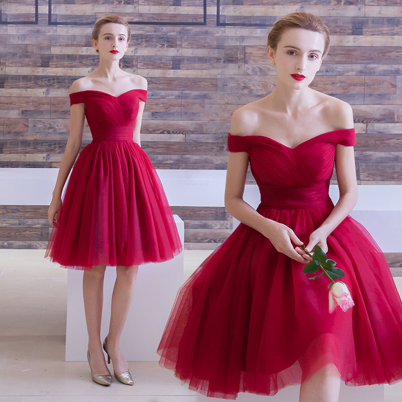 Homecoming Dress Off-the-shoulder Burgundy Short Prom Dress Party Dress） Homecoming Dress BabaMila