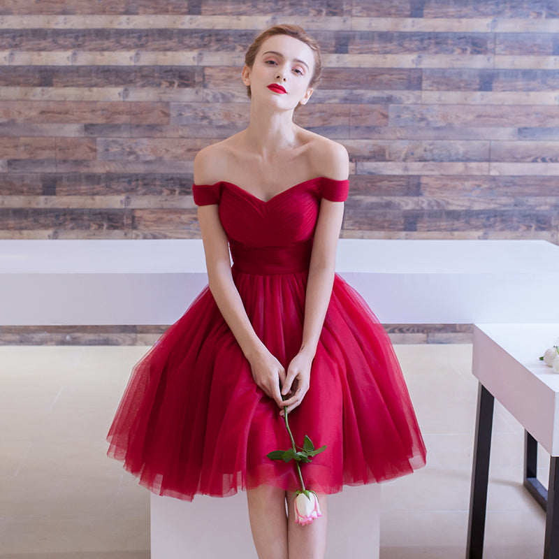 Homecoming Dress Off-the-shoulder Burgundy Short Prom Dress Party Dress） Homecoming Dress BabaMila