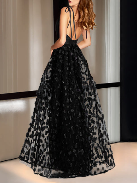 A-Line/Princess V-Neck Sleeveless Ankle Length Evening Dresses with Embroidery BabaMila