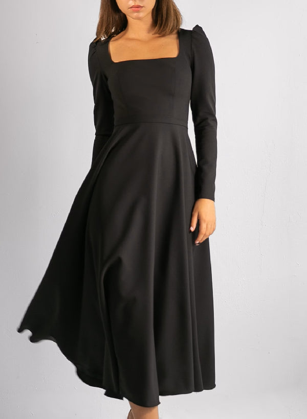 A-Line/Princess Square Tea-Length Wedding Dress With Belt BabaMila