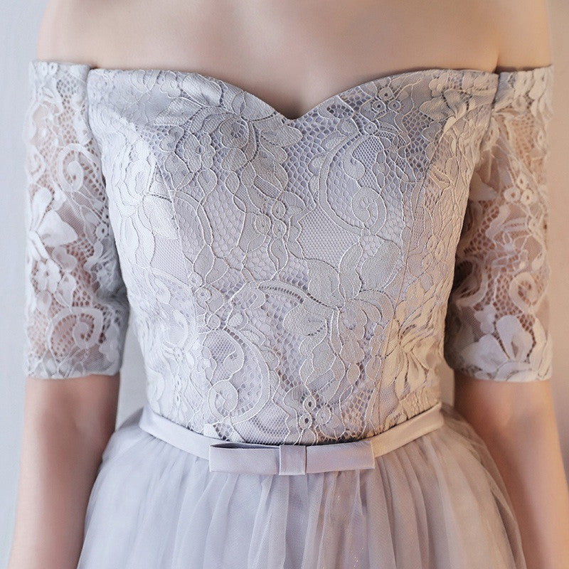 Homecoming Dress Silver Short Sleeve Lace Short Prom Dress Party Dress Homecoming Dress BabaMila