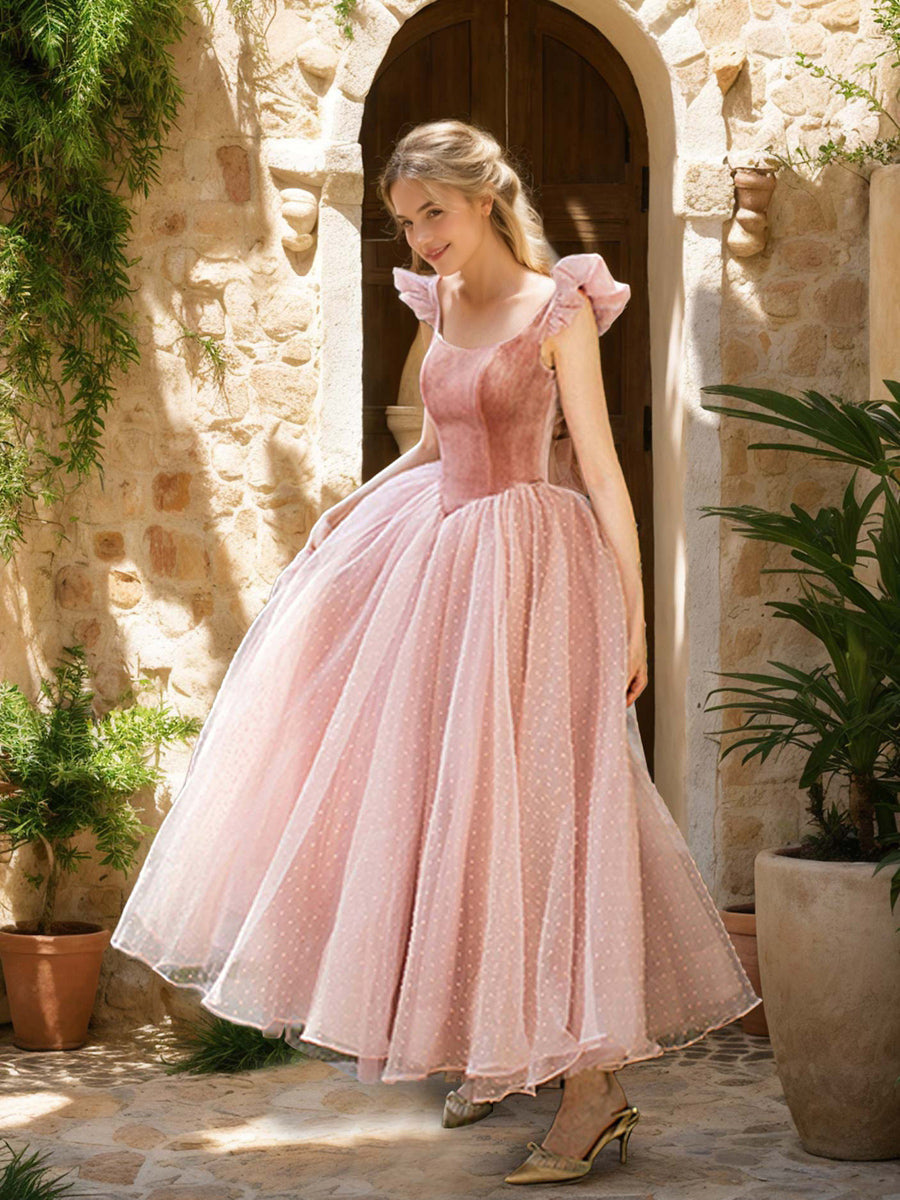 A-Line/Princess U-Neck Sleeveless Luxurious Retro Wedding Guest Dress with Ruffles & Dot BabaMila