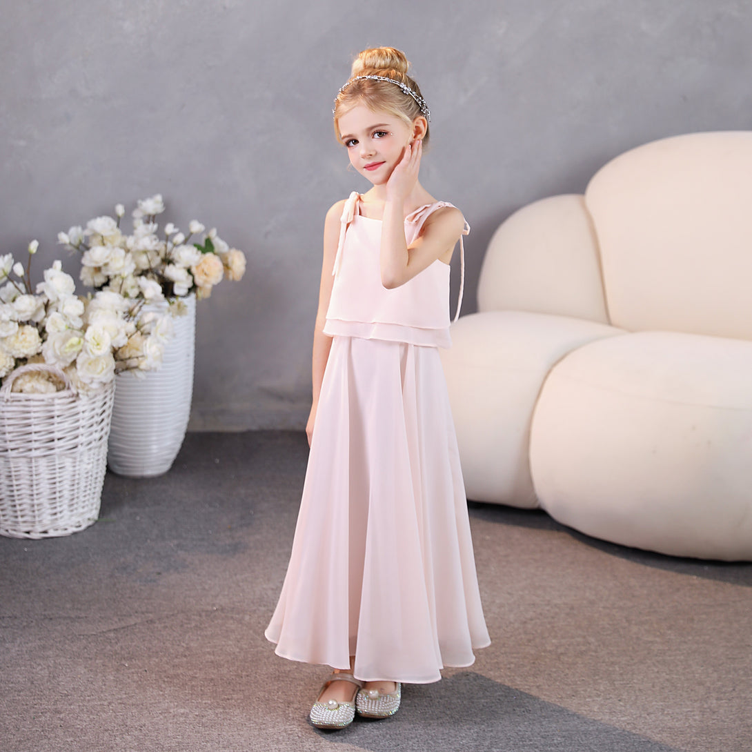 Girls Birthday Dresses Square Neck Spaghetti Straps Chiffon Floor-Length Junior Bridesmaid Dress/Party Dresses Gidiondress