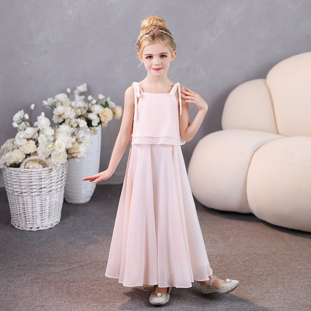 Girls Birthday Dresses Square Neck Spaghetti Straps Chiffon Floor-Length Junior Bridesmaid Dress/Party Dresses Gidiondress