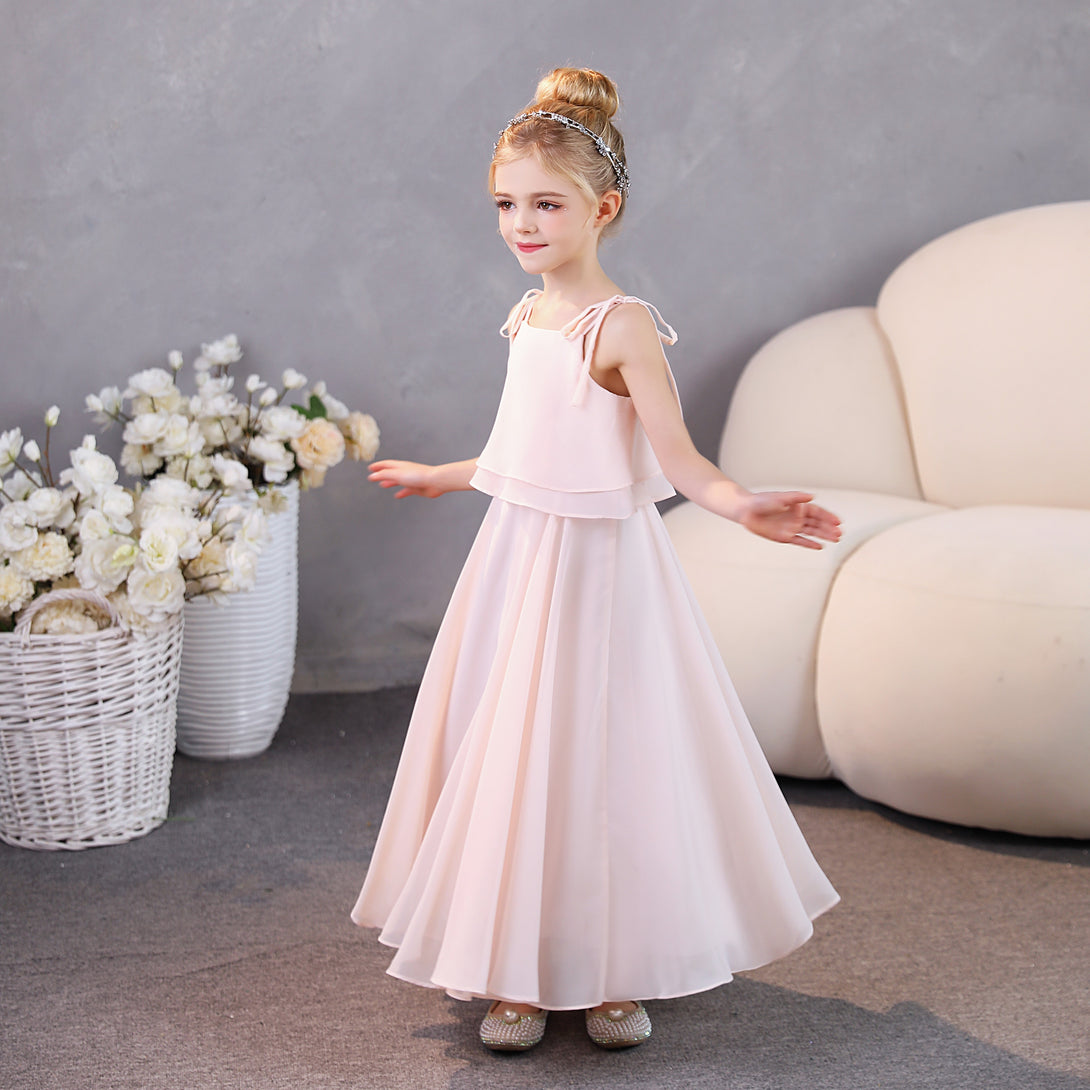 Girls Birthday Dresses Square Neck Spaghetti Straps Chiffon Floor-Length Junior Bridesmaid Dress/Party Dresses Gidiondress