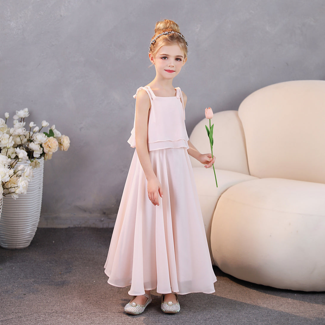 Girls Birthday Dresses Square Neck Spaghetti Straps Chiffon Floor-Length Junior Bridesmaid Dress/Party Dresses Gidiondress