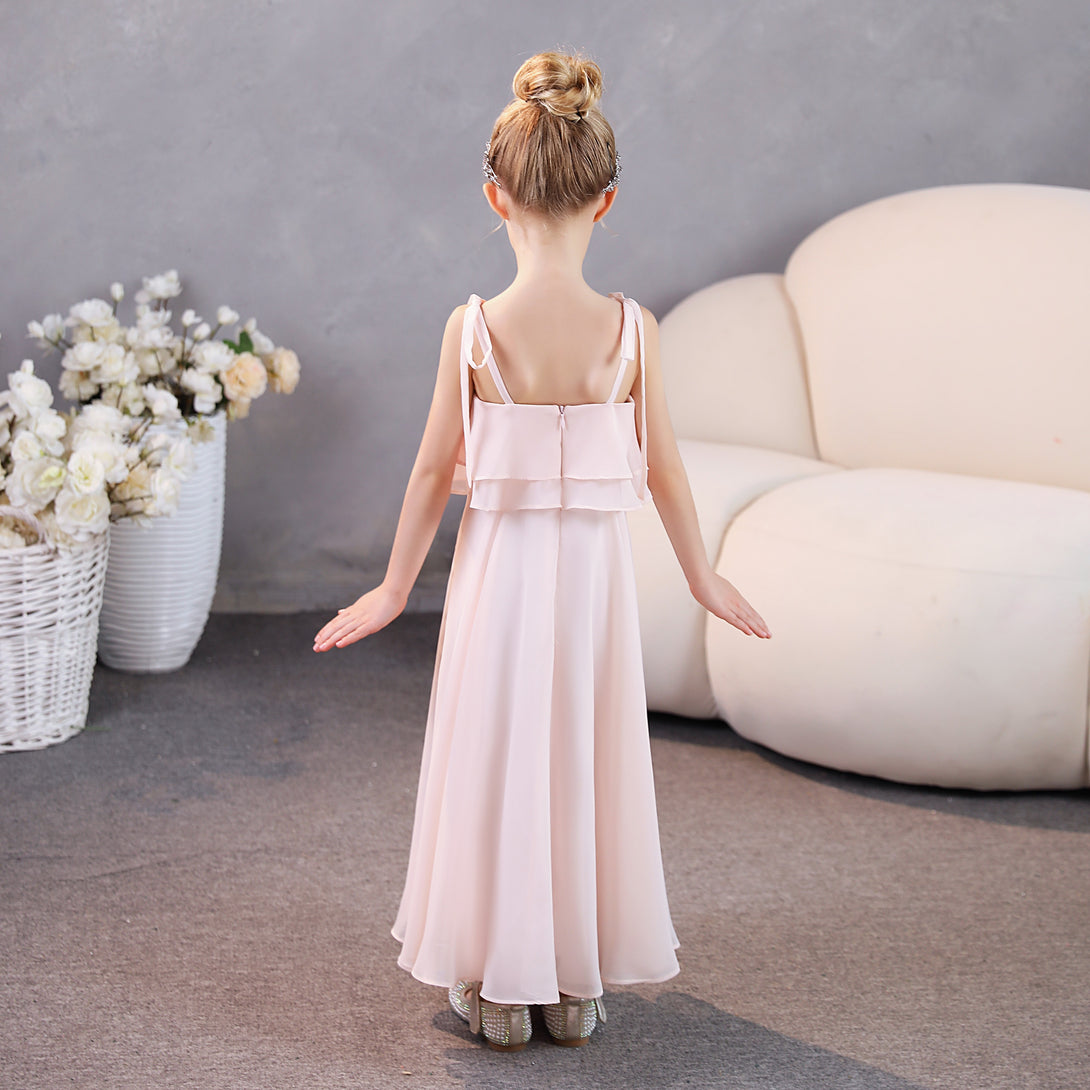 Girls Birthday Dresses Square Neck Spaghetti Straps Chiffon Floor-Length Junior Bridesmaid Dress/Party Dresses Gidiondress