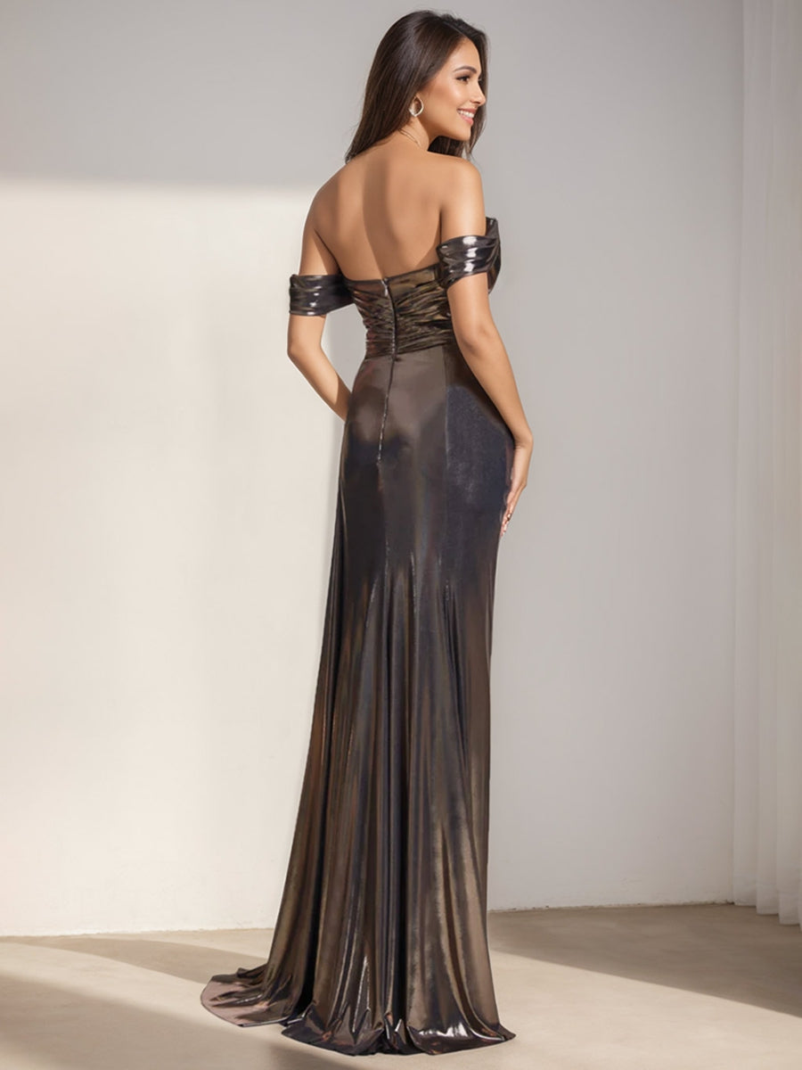 Mermaid/Trumpet Off-the-shoulder Ruched Evening Dresses with Split Side/Rhinestone BabaMila