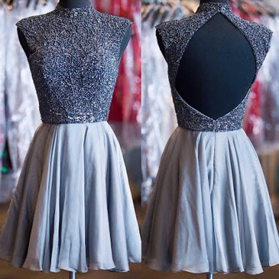 Homecoming Dress Sexy High Neck Beading Short Prom Dress Party Dress Homecoming Dress BabaMila