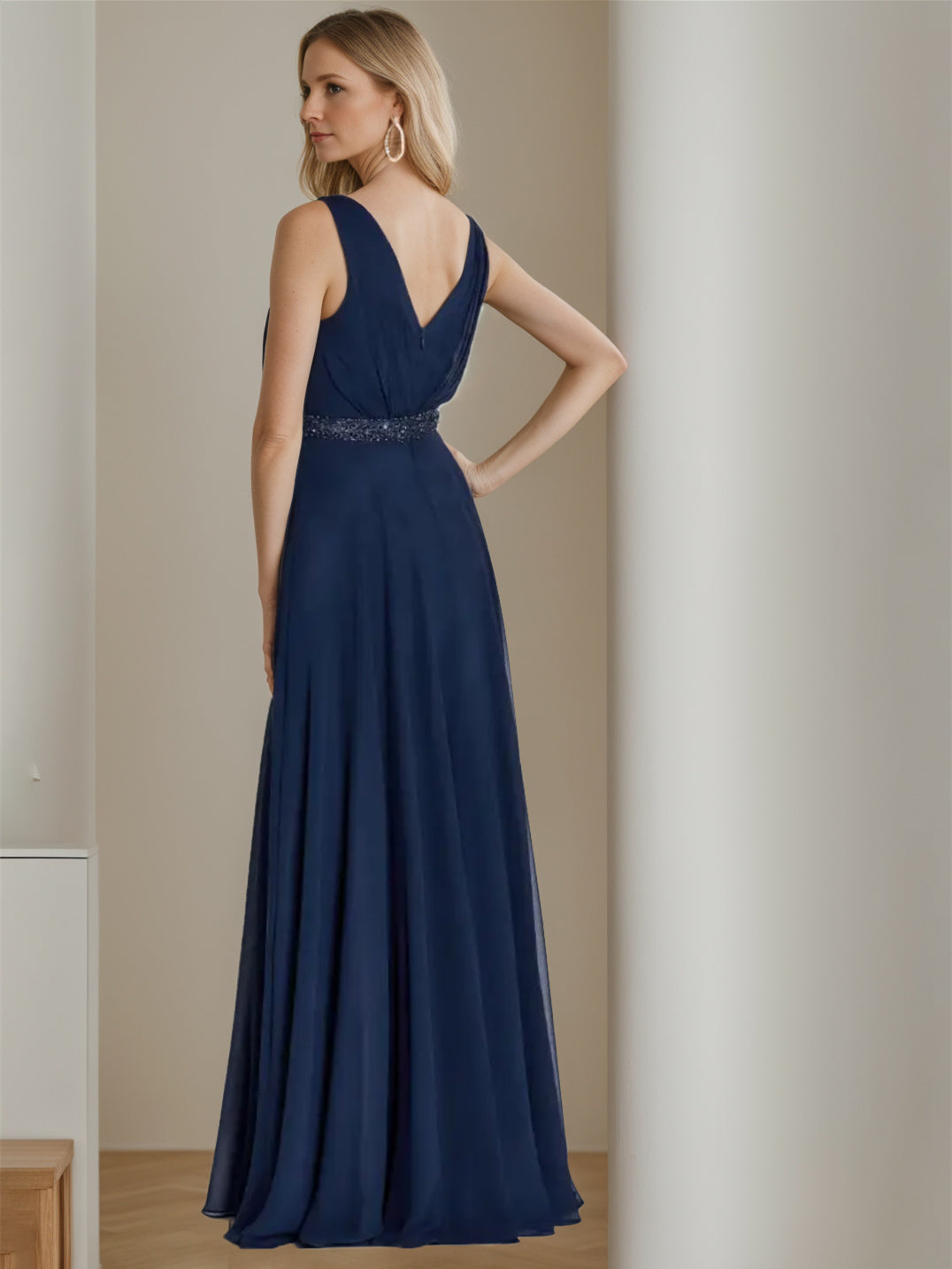 A-Line/Princess V-Neck Sleeveless Floor-Length Mother Of The Bride Dresses BabaMila