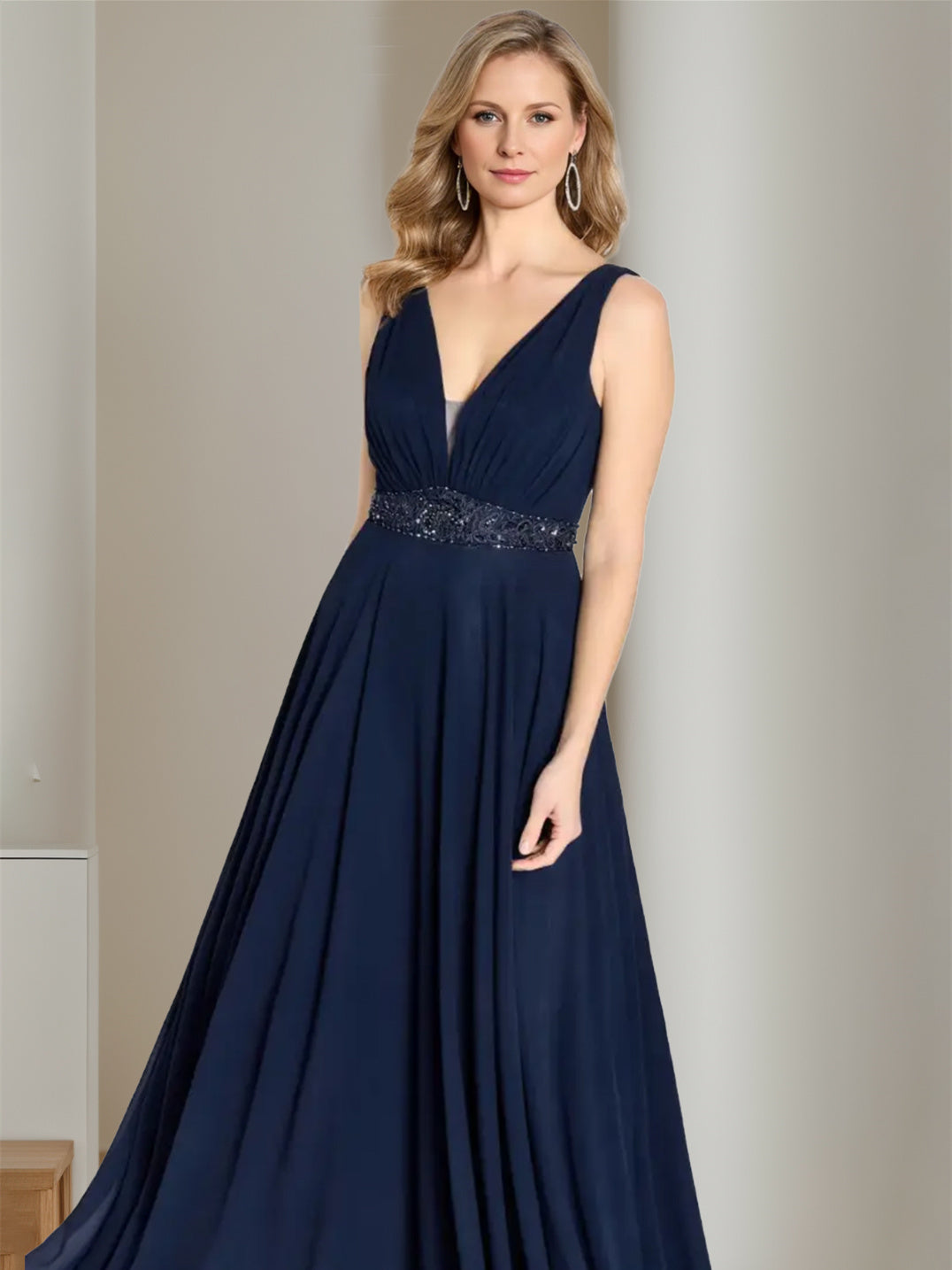 A-Line/Princess V-Neck Sleeveless Floor-Length Mother Of The Bride Dresses BabaMila