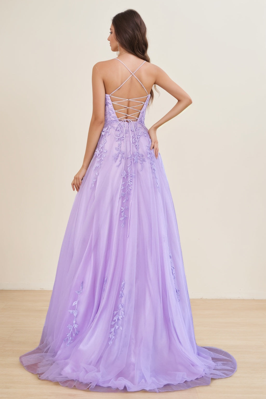A-Line/Princess Spaghetti Straps Sleeveless Floor-Length Prom Evening Dresses with Appliques BabaMila