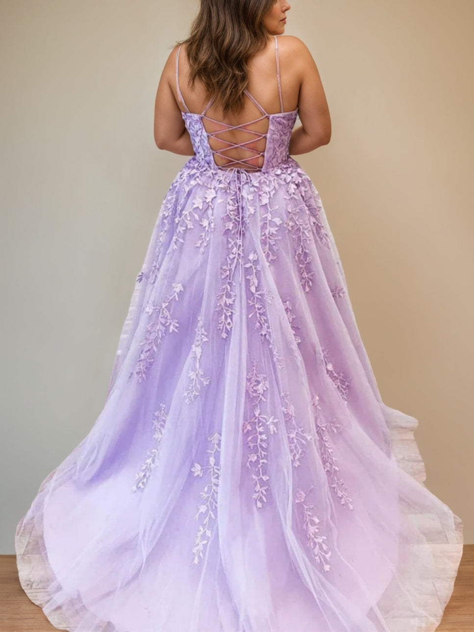 A-Line/Princess Spaghetti Straps Sleeveless Floor-Length Prom Evening Dresses with Appliques BabaMila
