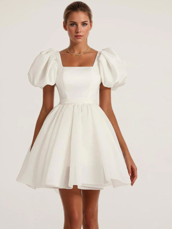 A-Line/Princess Square Puff Sleeve Mini Wedding Dress BabaMila