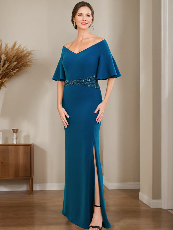 Sheath/Column Off-the-Shoulder Mother Of The Bride & Groom Dresses with Appliques & Split Side BabaMila