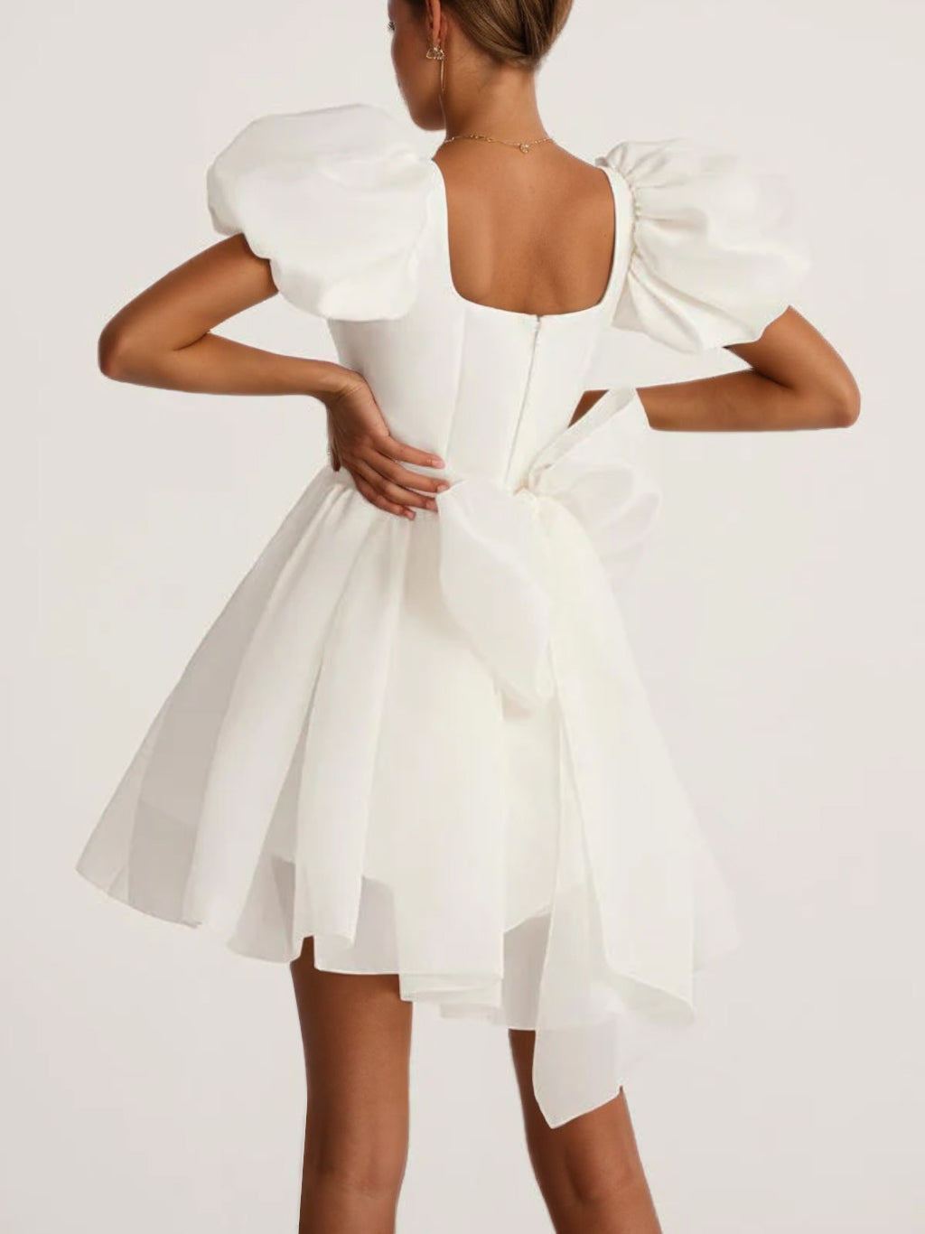 A-Line/Princess Square Puff Sleeve Mini Wedding Dress BabaMila