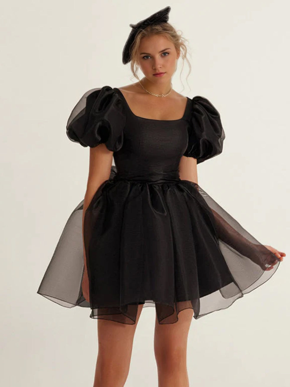 A-Line/Princess Square Puff Sleeve Mini Wedding Dress BabaMila