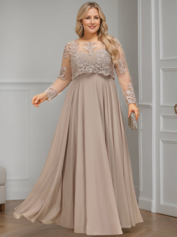 A-Line/Princess Scoop Long Sleeves Floor-Length Plus Size Mother Of The Bride Dresses With Sequins BabaMila