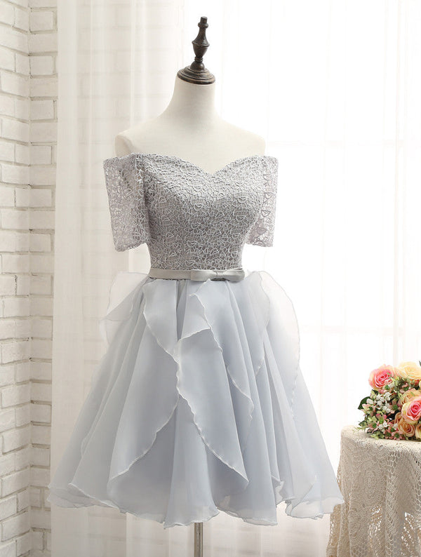Homecoming Dress Off-the-shoulder Silver Short Prom Dress Party Dress Homecoming Dress BabaMila