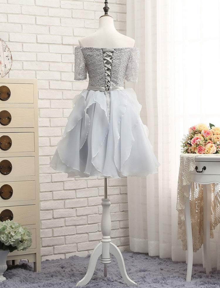 Homecoming Dress Off-the-shoulder Silver Short Prom Dress Party Dress Homecoming Dress BabaMila