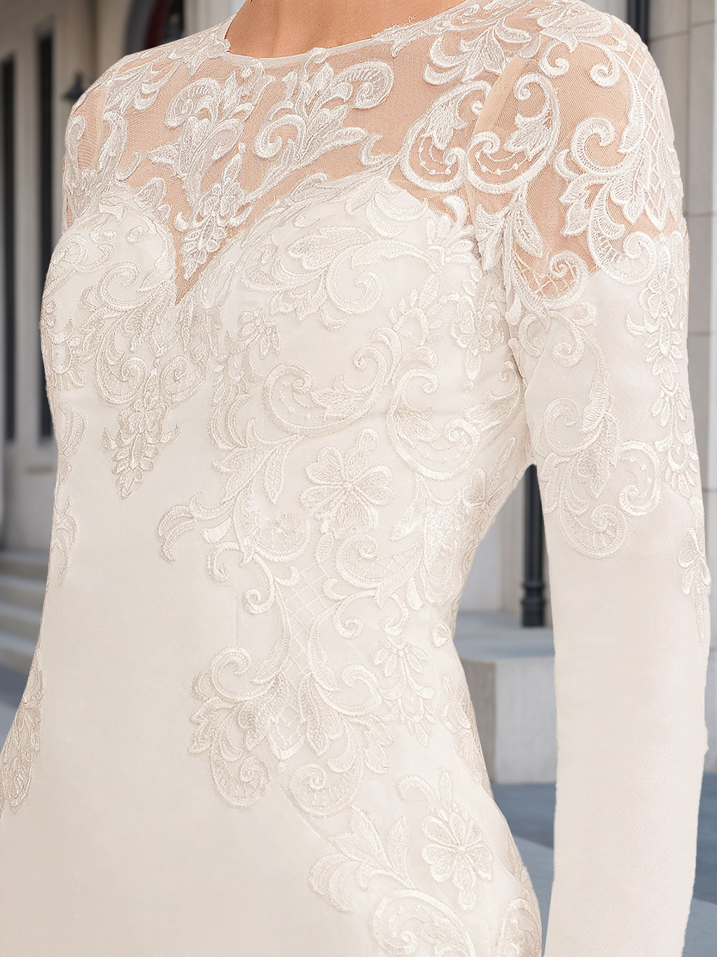 Trumpet/Mermaid Scoop Neck Long Sleeves Floor-length Wedding Dress with Appliques BabaMila