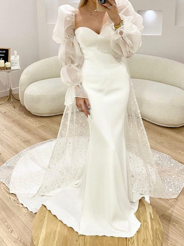 Trumpet/Mermaid Sweetheart Lace Court Train Wedding Dress with Applique BabaMila