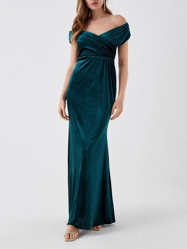 Sheath/Column Off-The-Shoulder Floor-Length Elegant Velvet Mother Of The Bride & Groom Dresses BabaMila