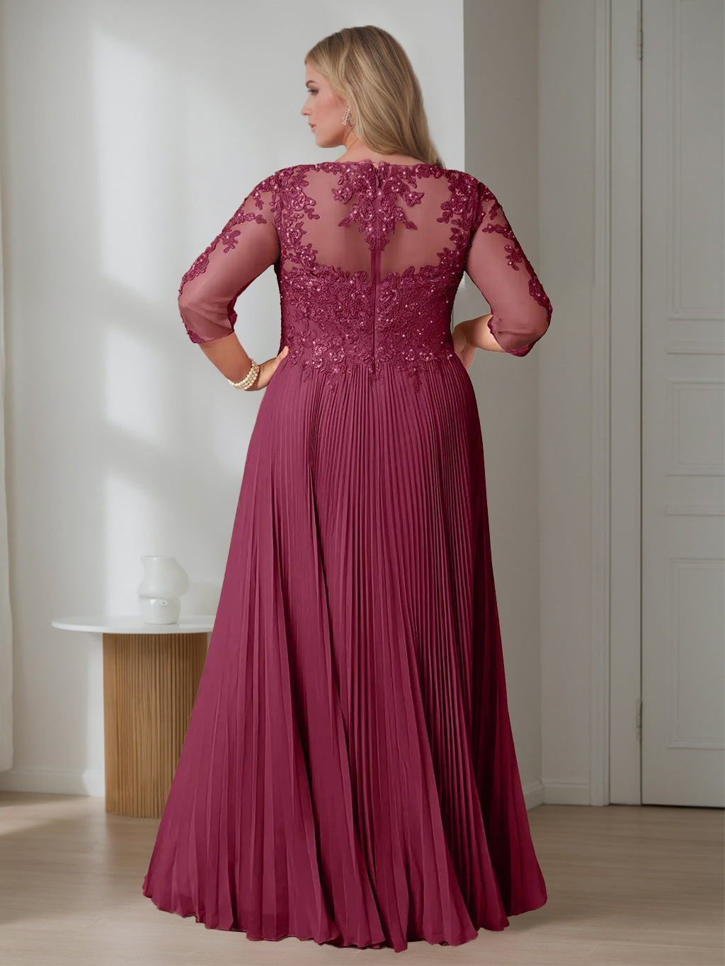 A-Line/Princess Scoop Half Sleeves Floor-Length Plus Size Mother Of The Bride Dresses With Sequins BabaMila