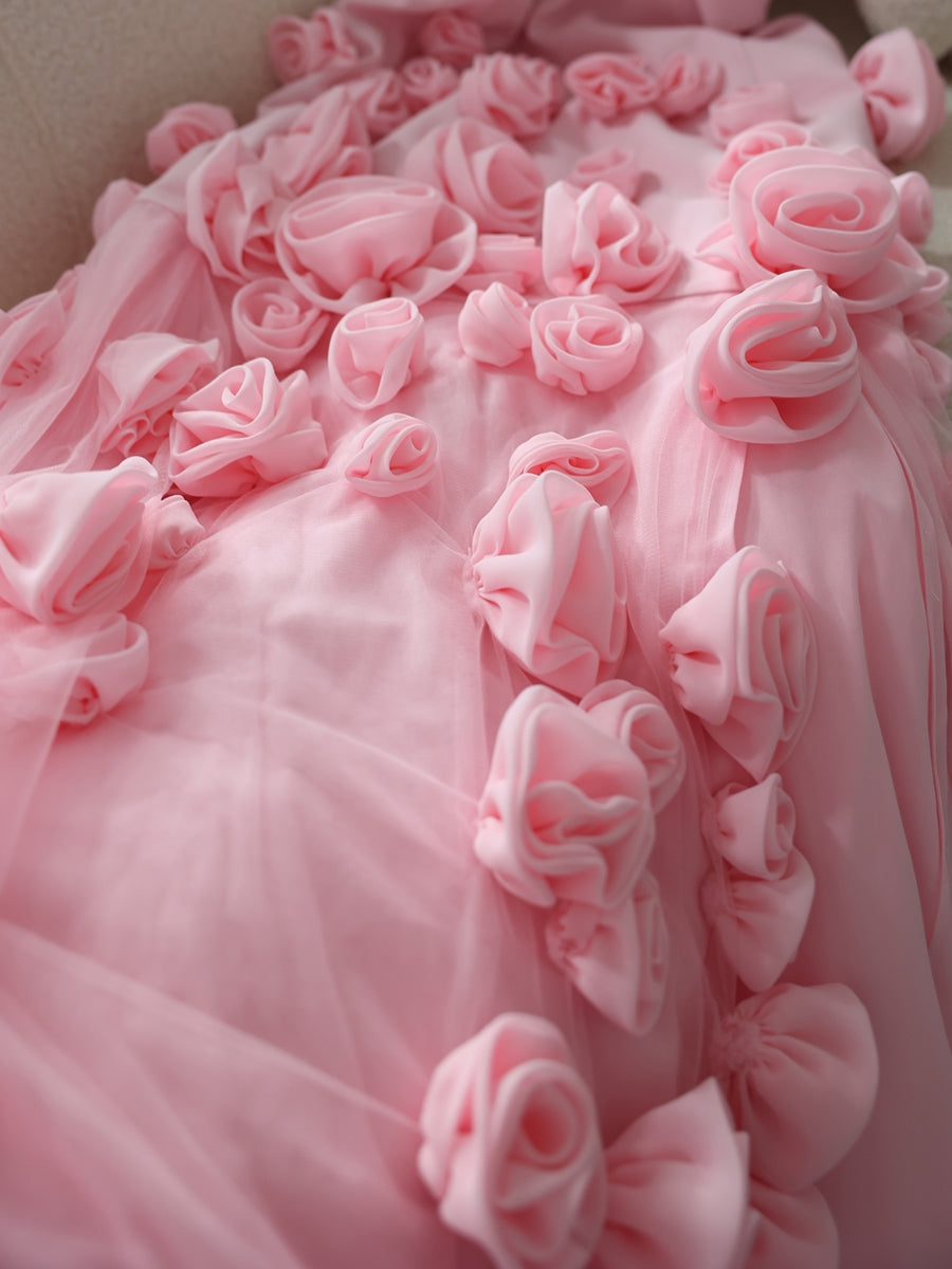 Sheath/Column Sweetheart Neck Strapless Long Prom Dresses with High Split/3D Flower BabaMila