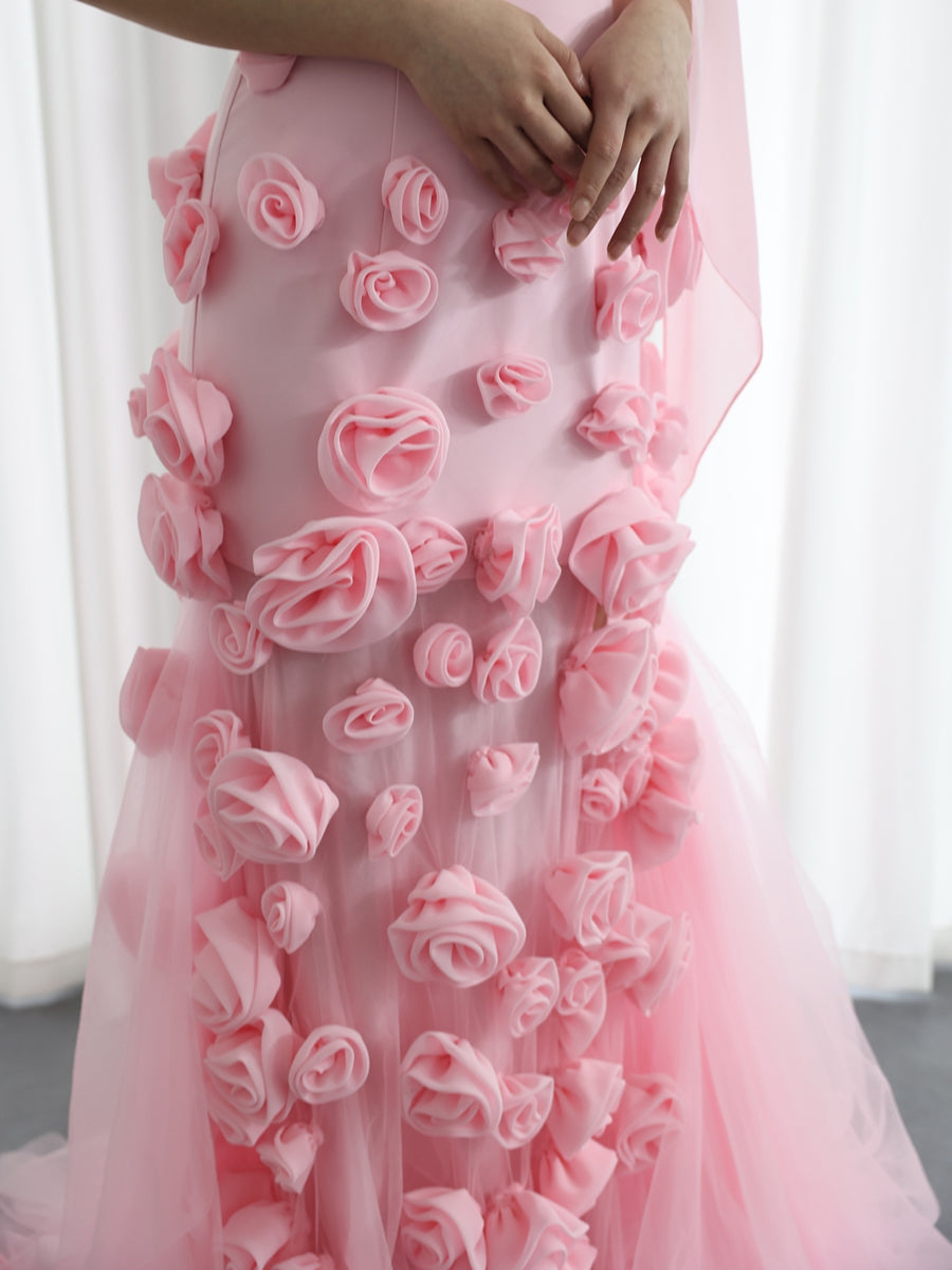 Sheath/Column Sweetheart Neck Strapless Long Prom Dresses with High Split/3D Flower BabaMila