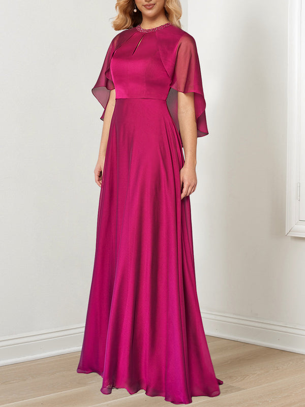 A-Line/Princess Hand-Beaded Jewel Neckline Floor-Length Mother Of The Bride Dresses BabaMila