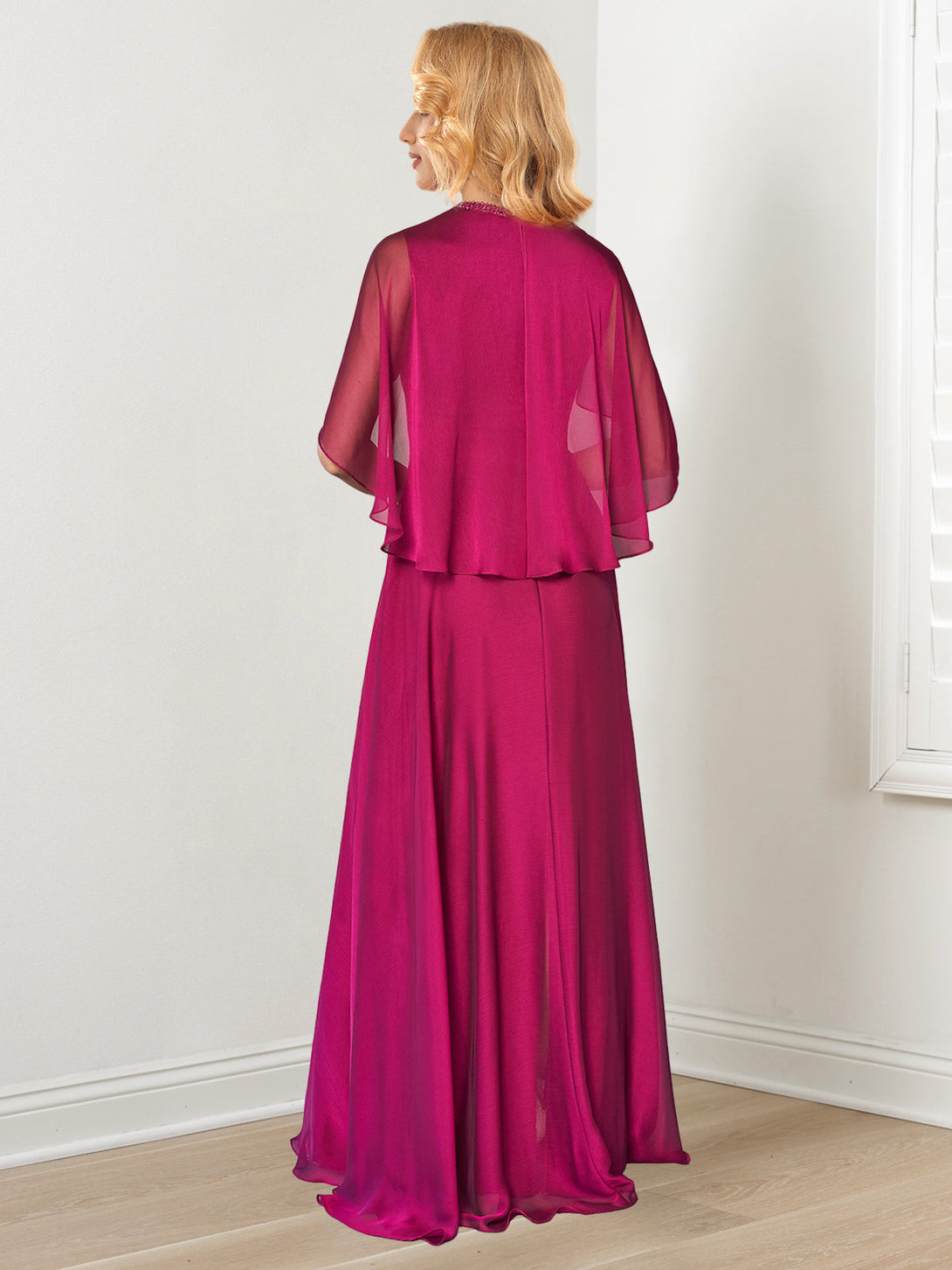 A-Line/Princess Hand-Beaded Jewel Neckline Floor-Length Mother Of The Bride Dresses BabaMila