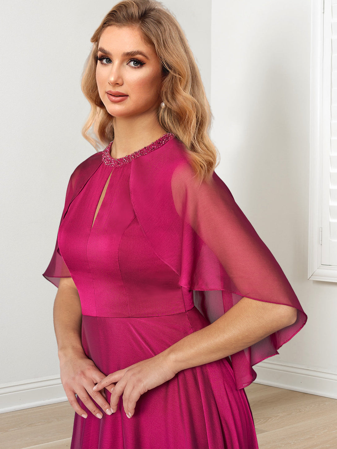 A-Line/Princess Hand-Beaded Jewel Neckline Floor-Length Mother Of The Bride Dresses BabaMila