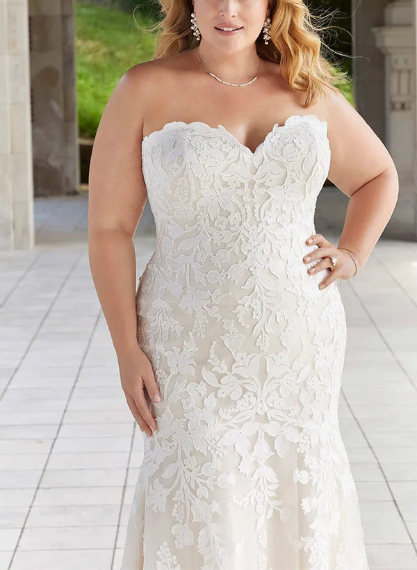 Trumpet/Mermaid Off-the-Shoulder Plus Size Lace Wedding Dress with Applique BabaMila