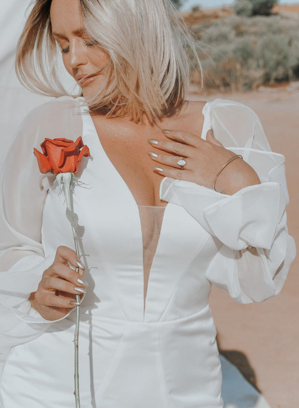 Trumpet/Mermaid V-Neck Long Sleeves Plus Size Wedding Dress BabaMila