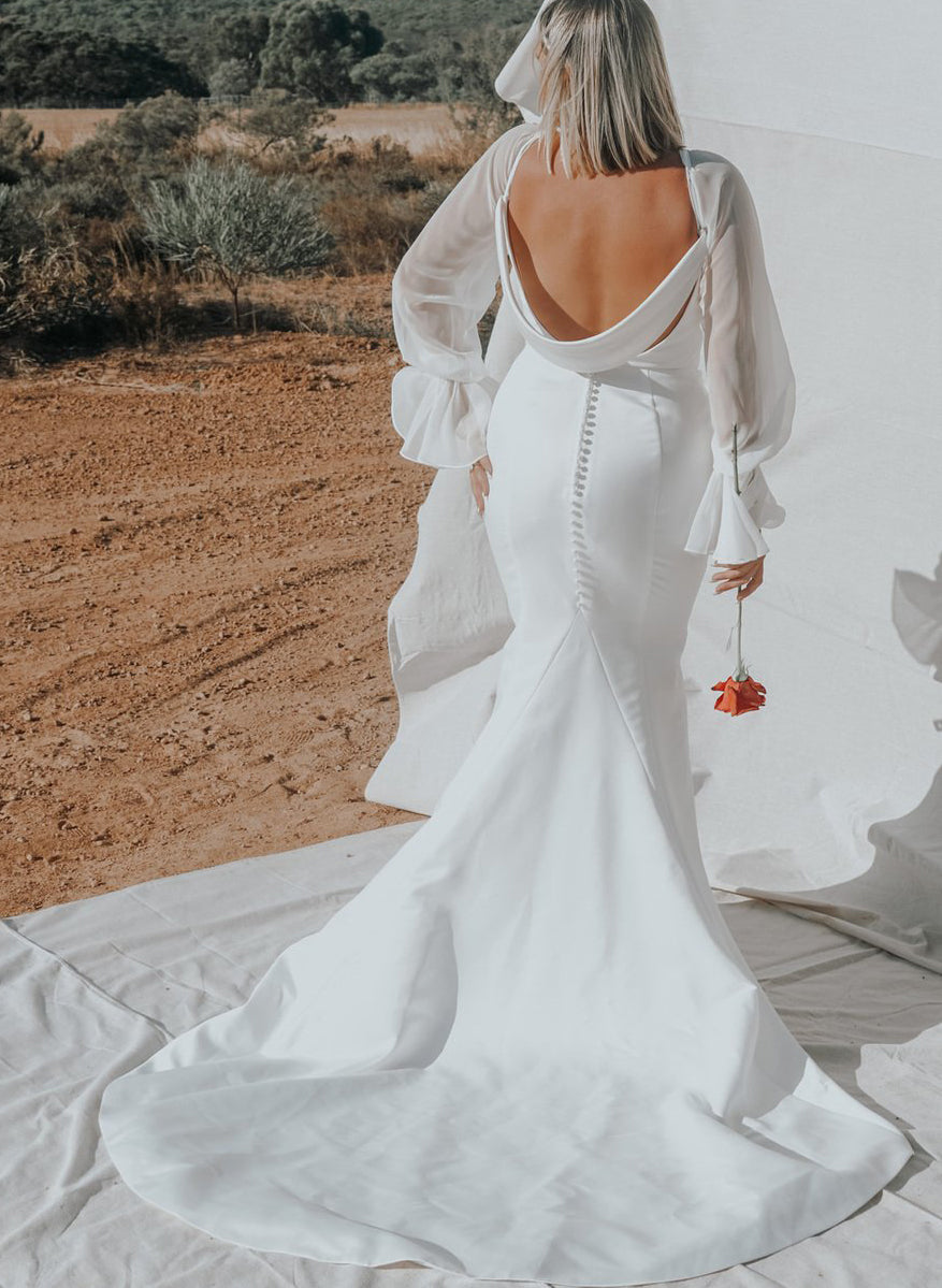 Trumpet/Mermaid V-Neck Long Sleeves Plus Size Wedding Dress BabaMila