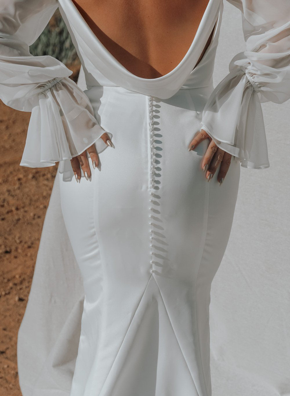 Trumpet/Mermaid V-Neck Long Sleeves Plus Size Wedding Dress BabaMila