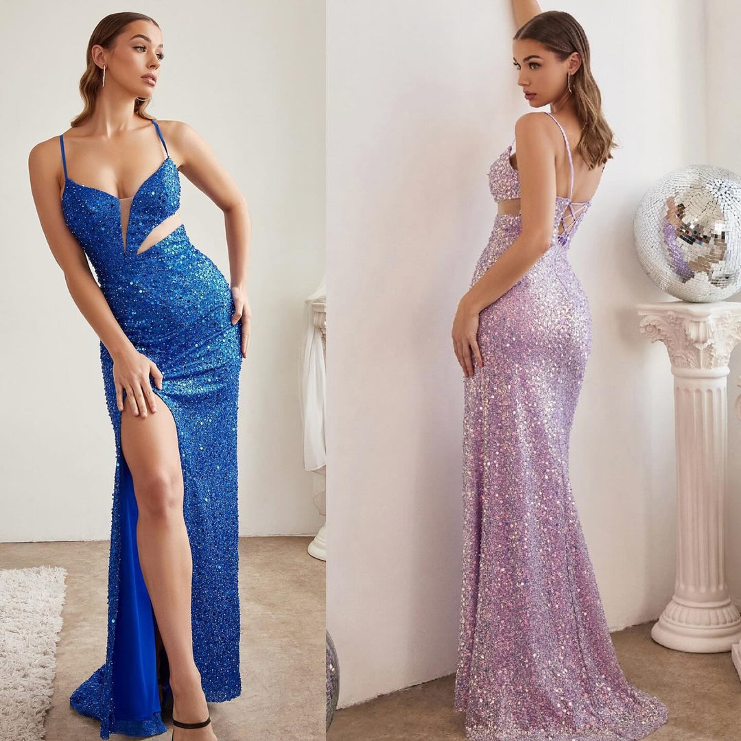Sheath/Column Spaghetti Straps Sleeveless Floor-length Long Prom Dresses With Split BabaMila