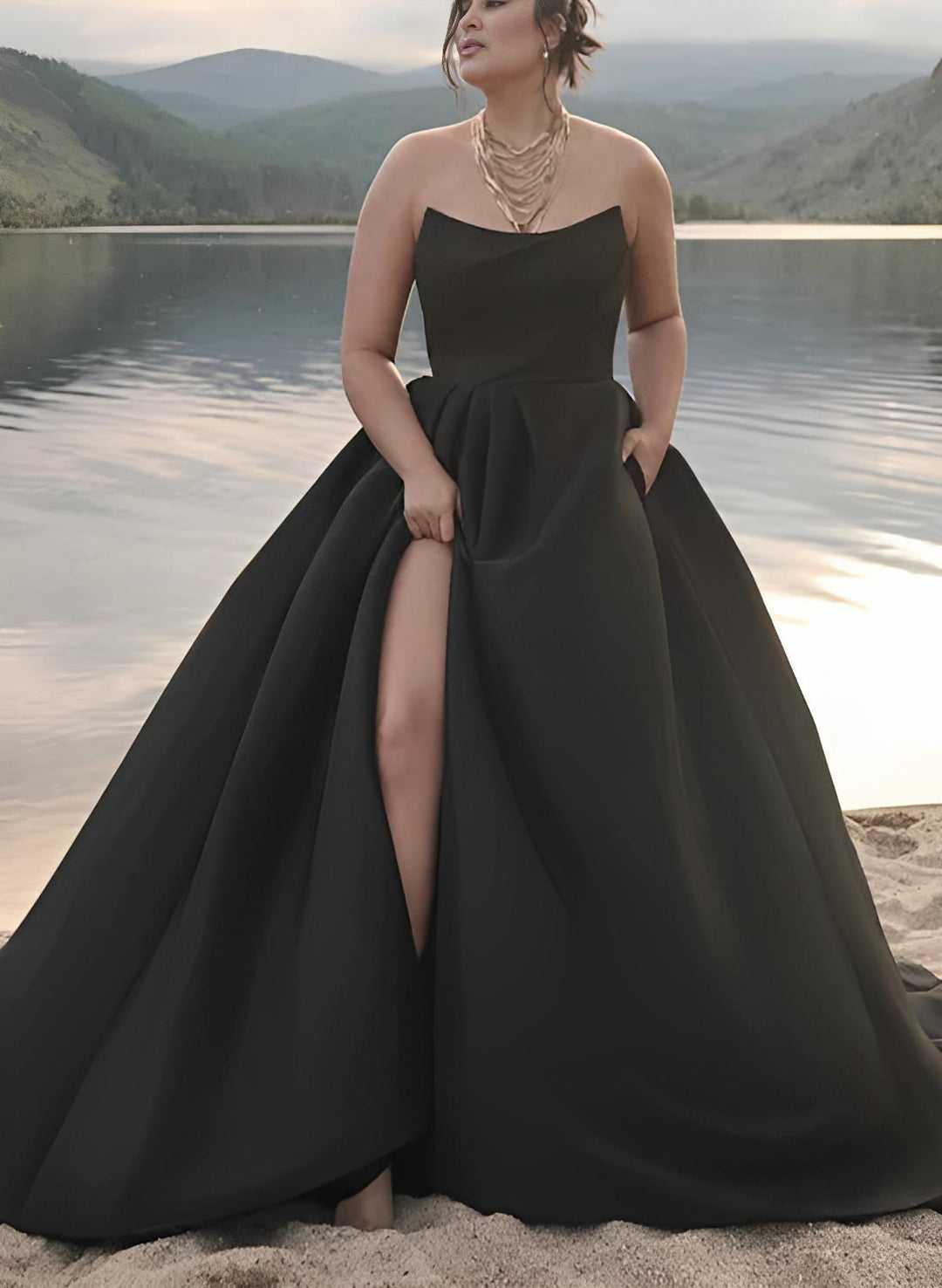 A-Line/Princess Strapless Plus Size Wedding Dress with Split Side BabaMila