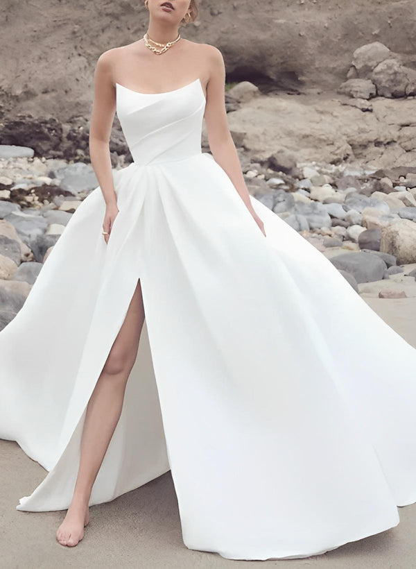 A-Line/Princess Strapless Plus Size Wedding Dress with Split Side BabaMila