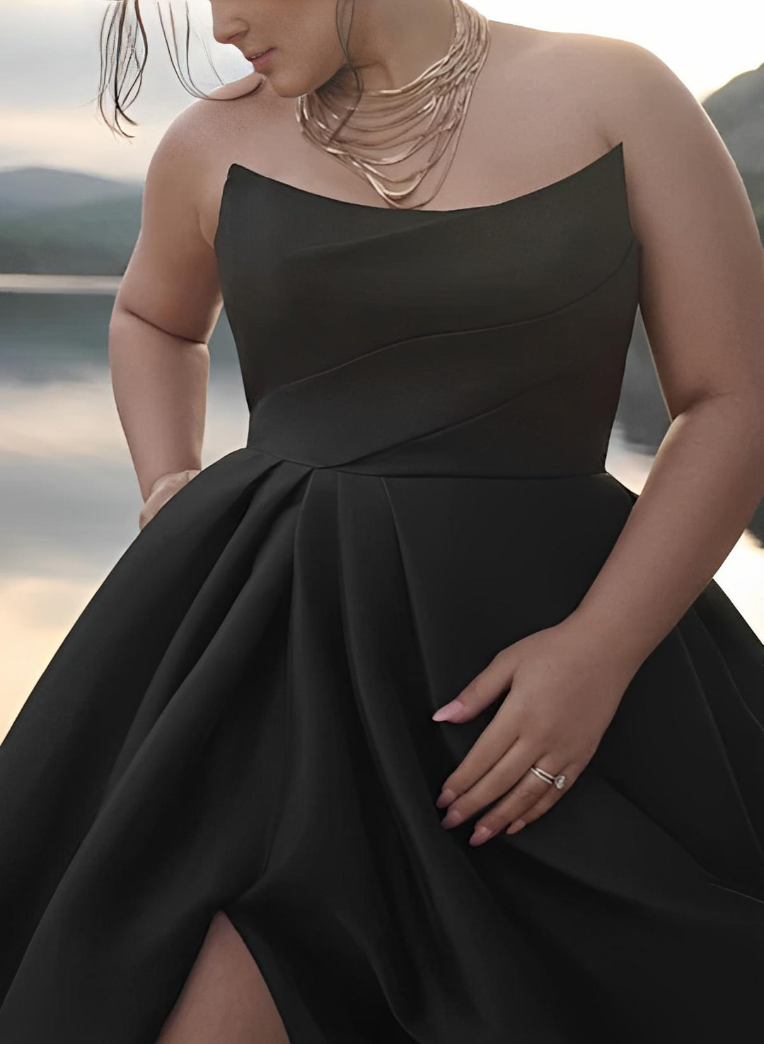 A-Line/Princess Strapless Plus Size Wedding Dress with Split Side BabaMila
