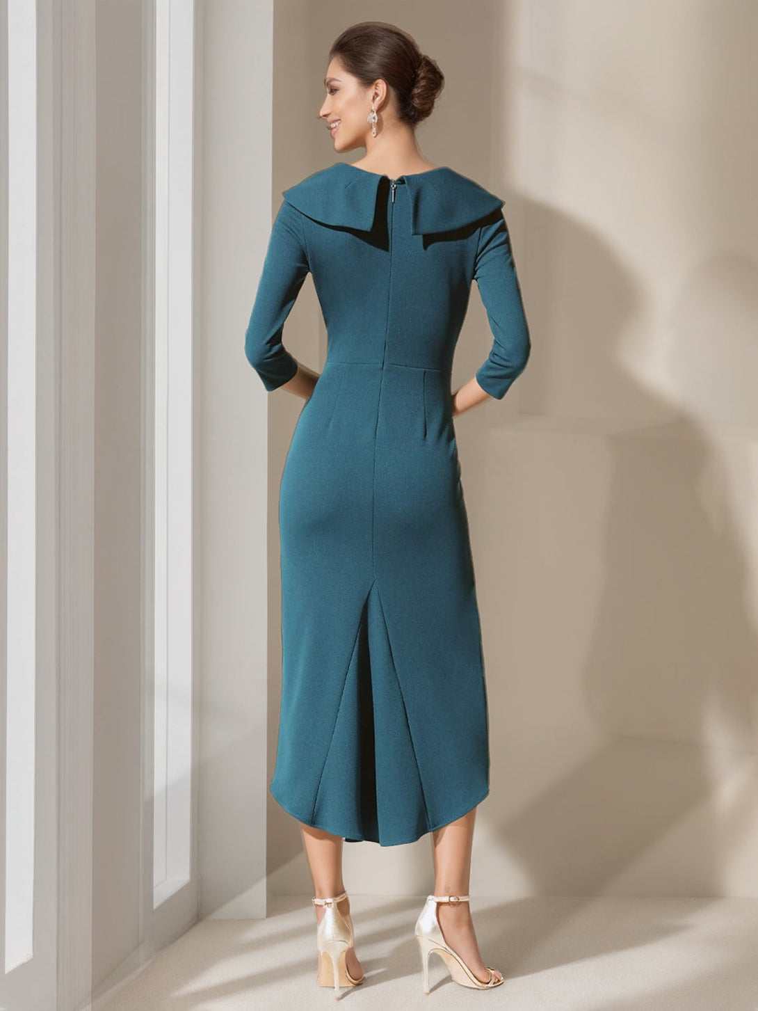 A-Line/Princess V-Neck 3/4 Sleeves Asymmetrical Mother Of The Bride Dresses With Ruffle BabaMila