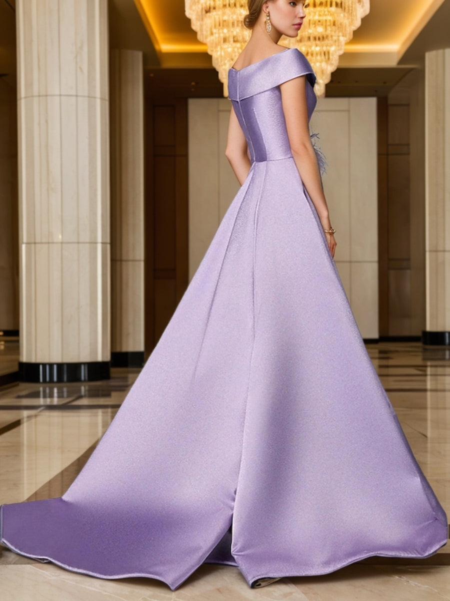 A-Line/Princess V-Neck Sleeveless Long Evening Dresses with High Split/Feather BabaMila