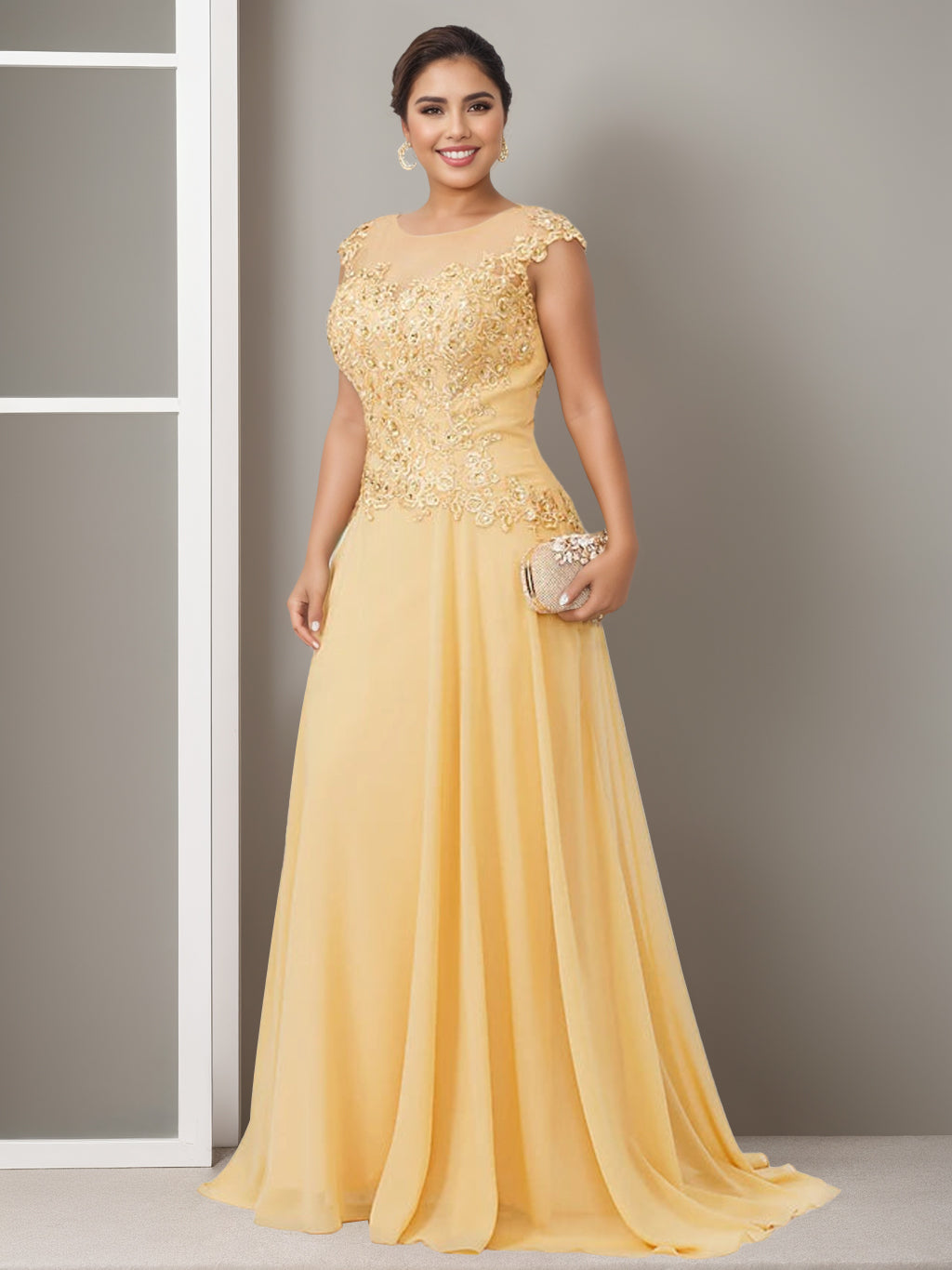 A-Line/Princess Jewel Neck Sleeveless Floor-Length Elegant Plus Size Mother Of The Bride Dresses With Beading Appliques BabaMila