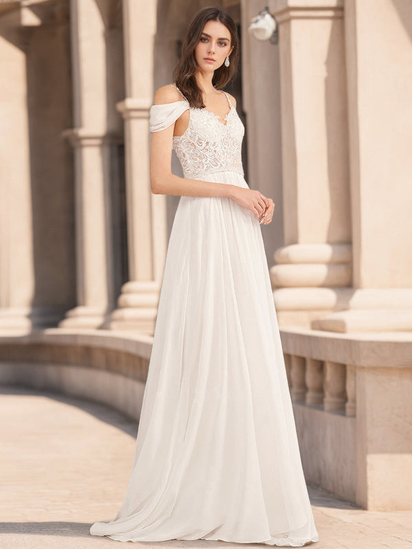 A-Line/Princess Spaghetti Straps V-Neck Sleeveless Wedding Dresses with Appliques & Sequins BabaMila