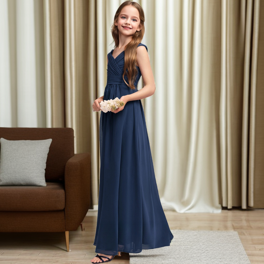 A-Line V-Neck Sleeveless Chiffon Junior Bridesmaid Dress/Girls Birthday Dresses With Pleated Girls Gidiondress