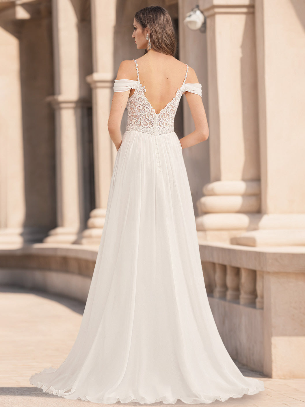 A-Line/Princess Spaghetti Straps V-Neck Sleeveless Wedding Dresses with Appliques & Sequins BabaMila